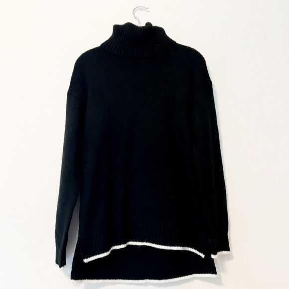 Ann Taylor LOFT Black White Stripe Long Sleeve Turtle Neck Wool Blend Sweater - Picture 1 of 6
